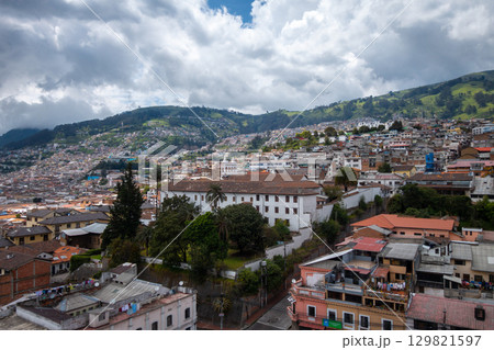 Aerial view of Quito city and surrounding hills in Ecuador 129821597