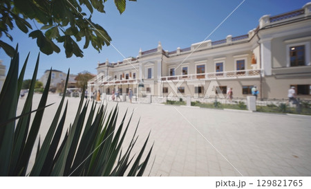 A street plant against the background of buildings in Feodosia, Crimea. 129821765