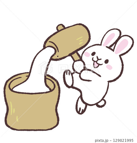 餅をつくウサギのイラスト 129821995
