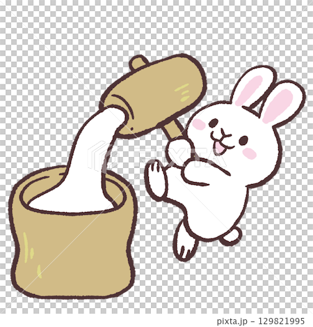 Illustration of a rabbit making rice cake 129821995