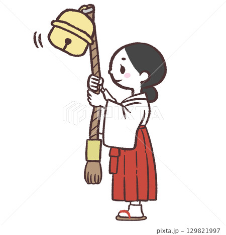 鈴を鳴らす巫女さんのイラスト 129821997