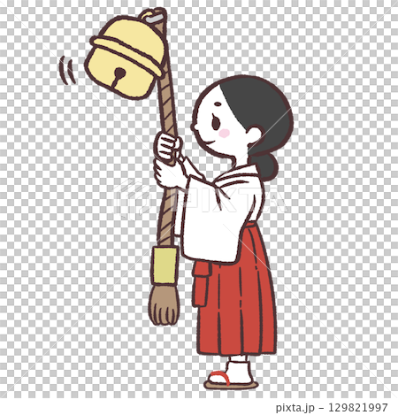 Illustration of a shrine maiden ringing a bell 129821997