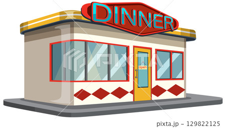Retro Diner Vector Illustration with Neon Sign 129822125