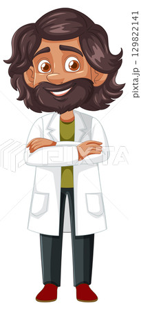 Smiling Male Scientist With Beard in Lab Coat Smiling Male Scientist With Beard in Lab Coat 129822141