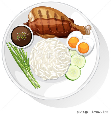 Traditional Asian Meal with Roast Chicken and Rice Traditional Asian Meal with Roast Chicken and Rice 129822166
