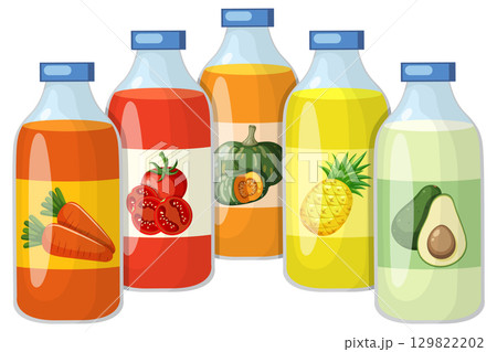 Assorted Vegetable and Fruit Juice Bottles Vector Illustration 129822202