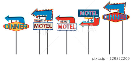Retro Roadside Motel and Diner Arrow Signs Vector 129822209