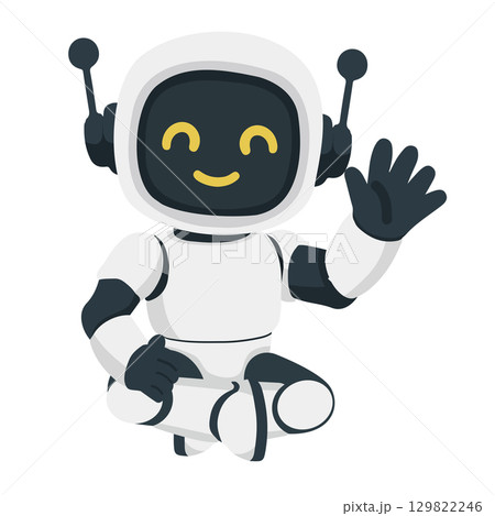 Friendly Robot Sitting and Waving 129822246