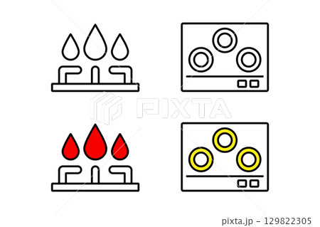 ガスコンロと電気コンロをイメージしたアイコンセット 129822305