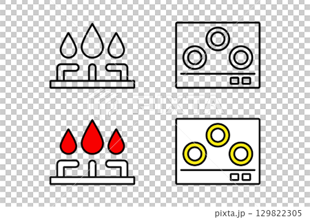 ガスコンロと電気コンロをイメージしたアイコンセット 129822305