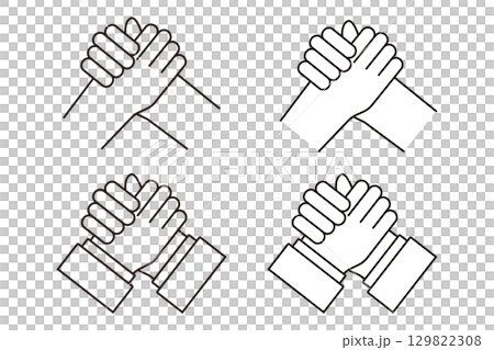 協力するように組み合う2人の人物の手のアイコンセット 129822308