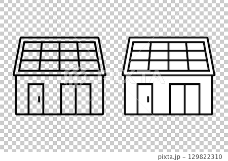 太陽光パネルが屋根に設置された住宅のアイコン 129822310