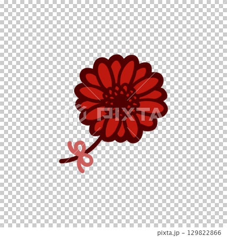 Color illustration of a single red gerbera with a ribbon 129822866