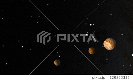 Majestic Planets and Moon in Deep Space. 129823335