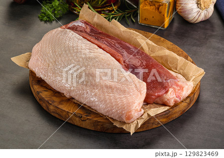 Raw duck breast for cooking Raw duck breast for cooking 129823469