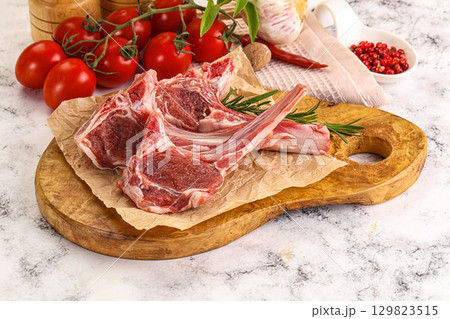 Raw Rack of Lamb for cooking 129823515