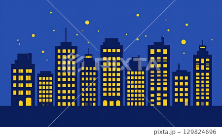 《AI画像》夜の大都市風景のイラスト 129824696