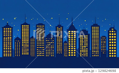 《AI画像》夜の大都市風景のイラスト 129824698
