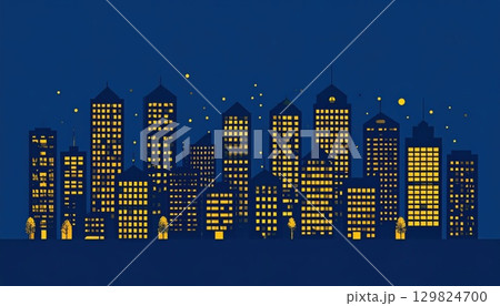 《AI画像》夜の大都市風景のイラスト 129824700
