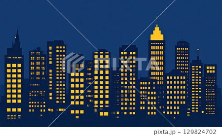 《AI画像》夜の大都市風景のイラスト 129824702