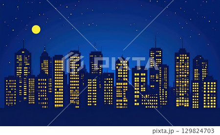 《AI画像》夜の大都市風景のイラスト 129824703