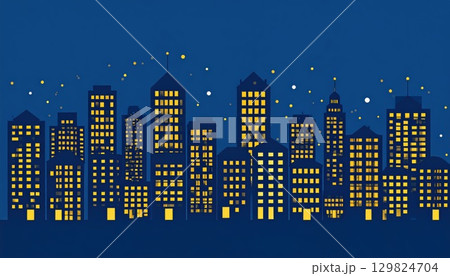 《AI画像》夜の大都市風景のイラスト 129824704