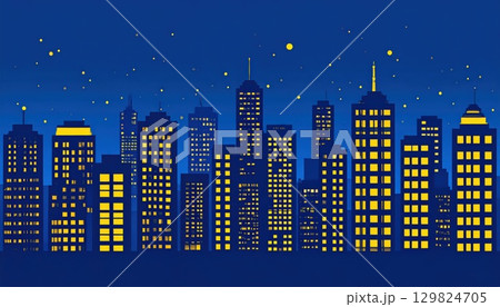 《AI画像》夜の大都市風景のイラスト 129824705