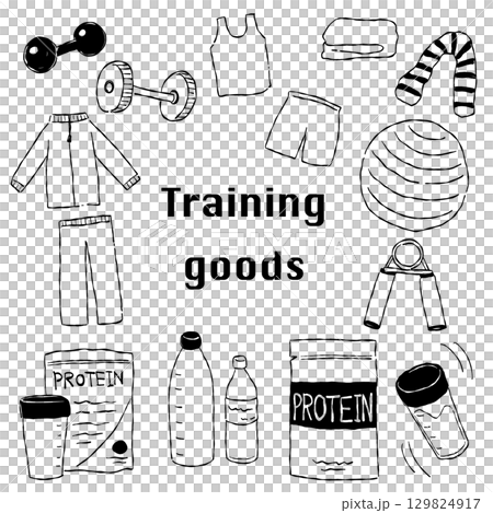 手繪訓練器材插圖集（單色線條畫） 129824917