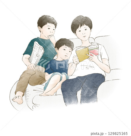 子どもに読み聞かせをする母親 129825165