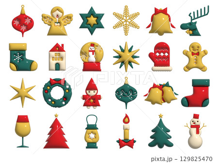 クリスマスのぷっくりしたかわいいアイコンセット02 クリスマスのぷっくりしたかわいいアイコンセット02 129825470