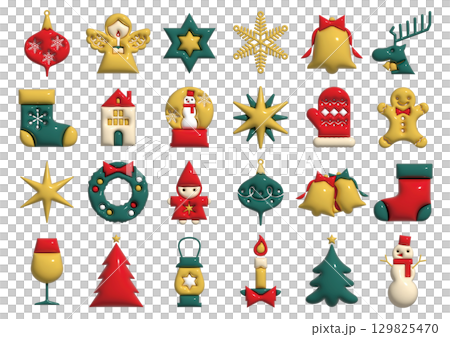 クリスマスのぷっくりしたかわいいアイコンセット02 クリスマスのぷっくりしたかわいいアイコンセット02 129825470