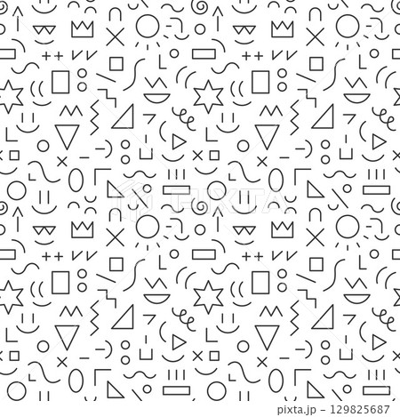 Education creative process abstract seamless pattern line symbols funny faces and geometric shapes 129825687