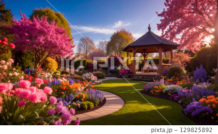 花が咲き乱れる庭園の風景 129825892