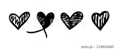 Hand drawn black hearts illustration. Attractive heart illustrations. 129826065