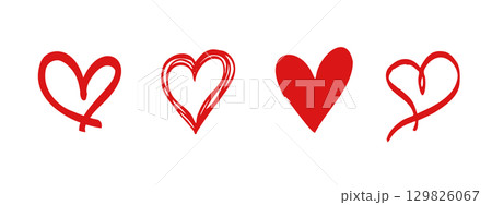 Set of beautiful hearts silhouette. Attractive red heart illustrations. 129826067