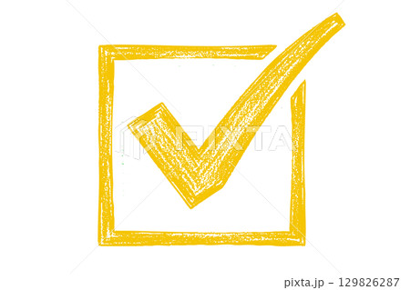 Grunge texture yellow checkmark box element 129826287