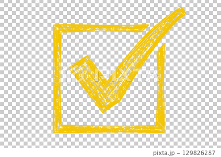 Grunge texture yellow checkmark box element 129826287