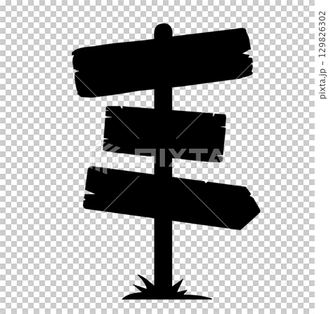 Black wooden sign post silhouette. Black wooden sign post silhouette. 129826302