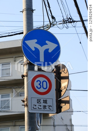 指定方向外進行禁止の規制標識　道路標識　通行規制 129826454