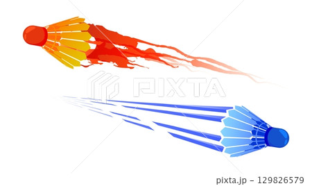 Fast badminton shuttlecock flies with great speed fired like bullet. Sport equipment. Vector isolated on white background 129826579