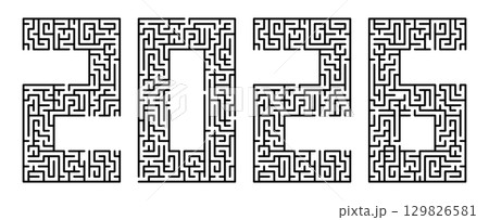 New Year 2026, numbers written in font made from labyrinth lines. Abstract figures of next new year. Maze design. Simple black and white vector isolated on white background New Year 2026, numbers written in font made from labyrinth lines. Abstract figures of next new year. Maze design. Simple black and white vector isolated on white background 129826581