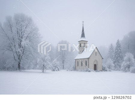 雪の中の小さな教会 129826702