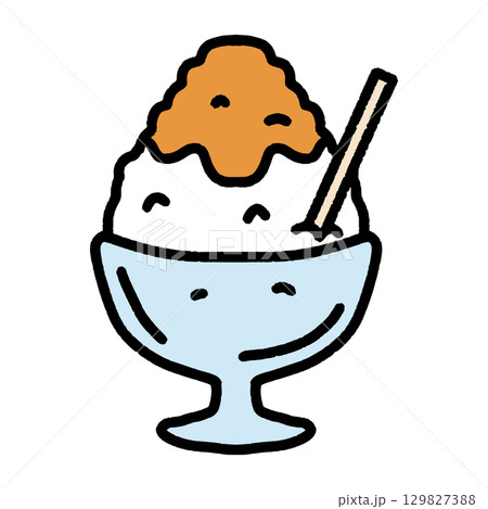 シンプルな手描き風のかき氷 みかん味 シンプルな手描き風のかき氷 みかん味 129827388
