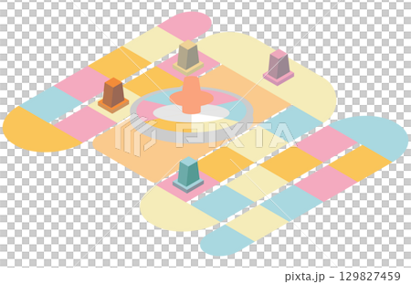 Isometric colorful sugoroku material with roulette 129827459