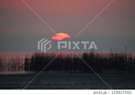 荒尾市　海岸　夕暮れ、 129827502