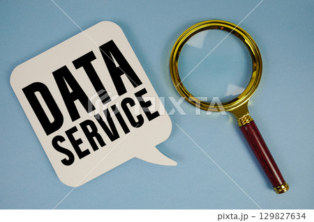 Data Service text with magnifying glass on blue background 129827634