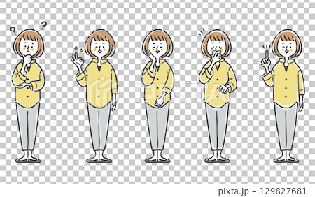 いろんな表情の女性のイラストセット2 全身 ベクター いろんな表情の女性のイラストセット2 全身 ベクター 129827681