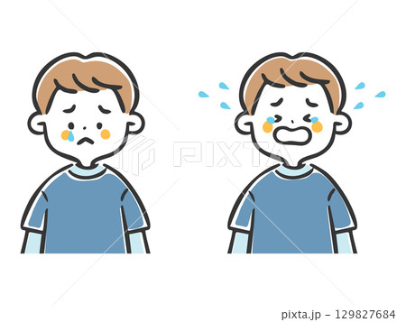 泣いている男の子のイラストセット 上半身 ベクター 泣いている男の子のイラストセット 上半身 ベクター 129827684