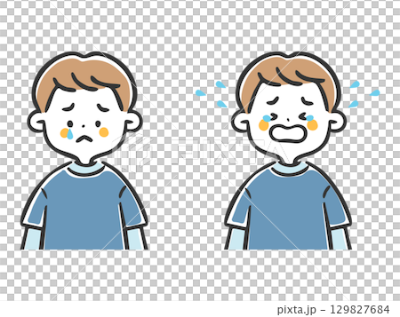 泣いている男の子のイラストセット 上半身 ベクター 泣いている男の子のイラストセット 上半身 ベクター 129827684