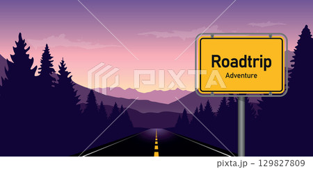 road trip adventure in the forest in mountain landscape vector illustration road trip adventure in the forest in mountain landscape vector illustration 129827809
